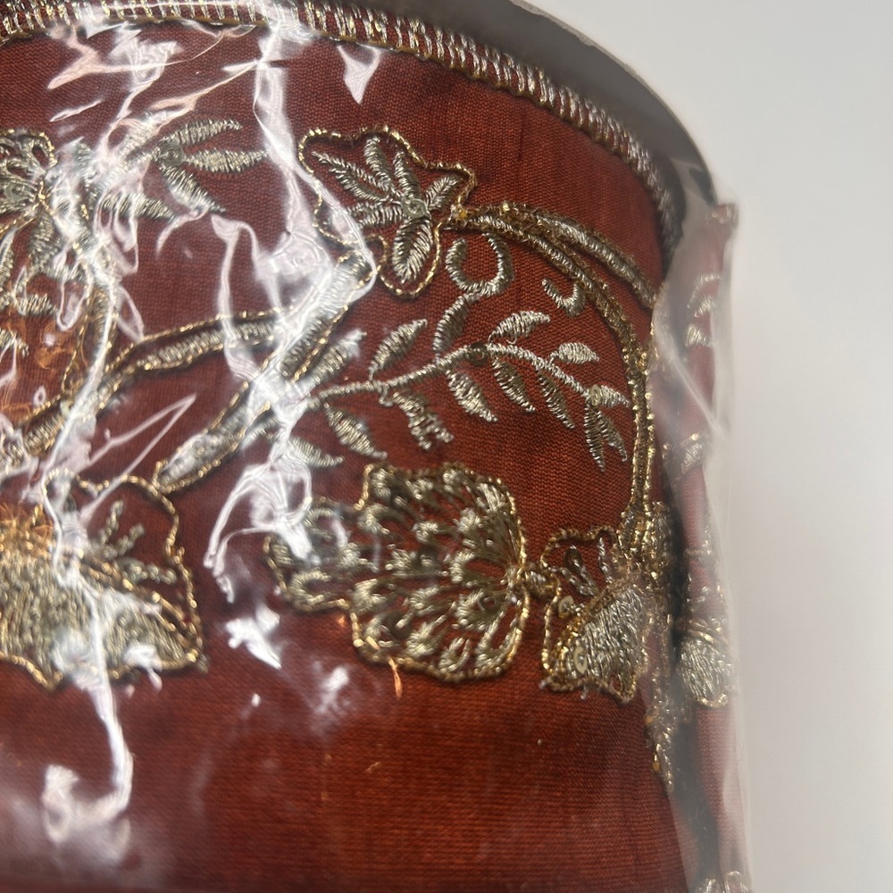4” Embroidered Floral & Leaf Pattern Trimmed In Gold Beads & Sequins Ribbon - Picture 3 of 9